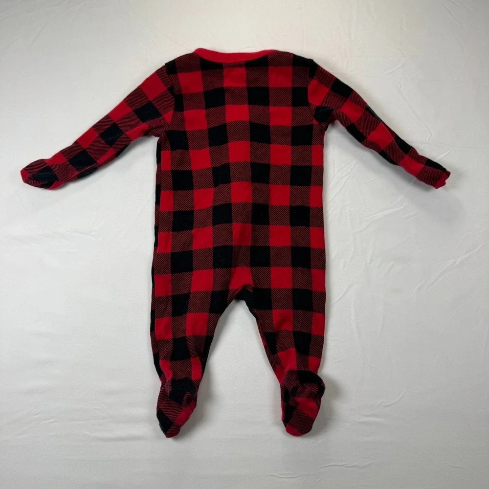 Old Navy Buffalo Plaid Fleece Footed Pajamas 0-3M Red Black‎ One Piece